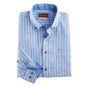 Patrick James Blue Mens Large L Long Sleeve  Dress Shirt Button Up 100% Linen